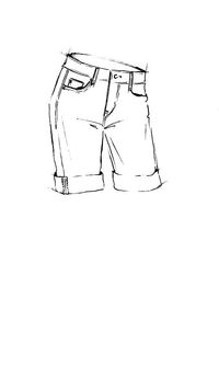 Modezeichnung - Skizze der Shorts von der Jeans Marke ONE-OFFsue